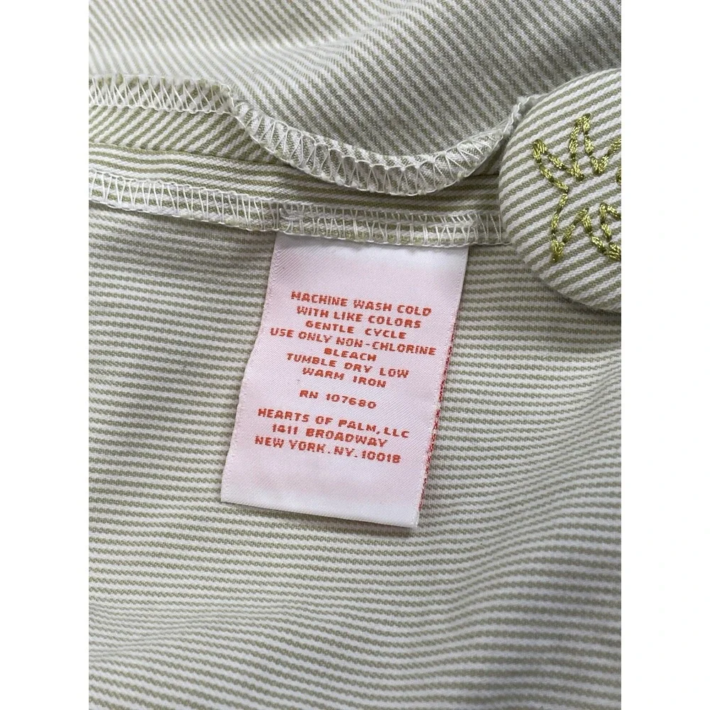 Hearts Of Palm Decorative Front Buttons Striped Basic Jacket Womens Size 8 Green
